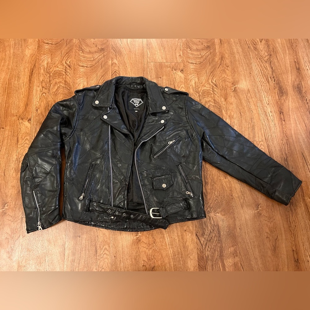 Men's Diamond Plate Buffalo Leather Biker Jacket
